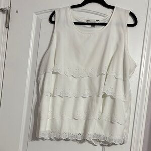CJ Banks Scalloped White Sleeveless Top